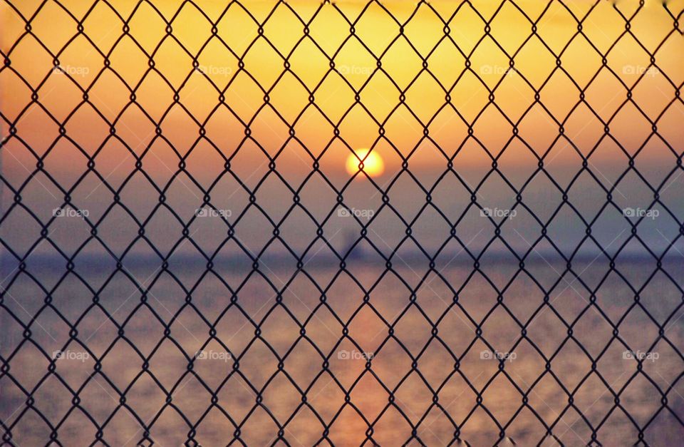 sunset behind the fence