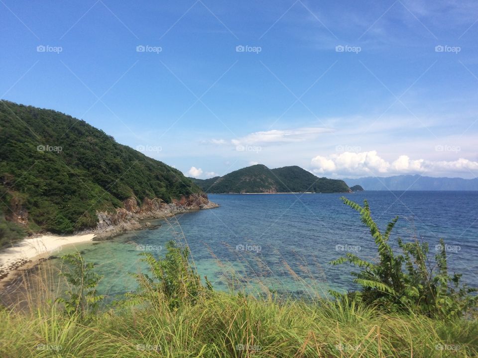 Overlooking view of mountain beach