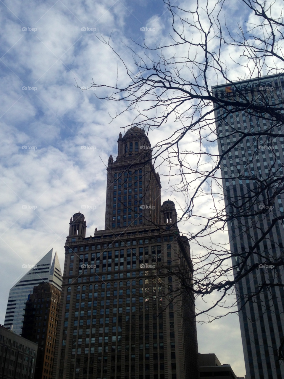 sky clouds trees buildings by mengzishiliu