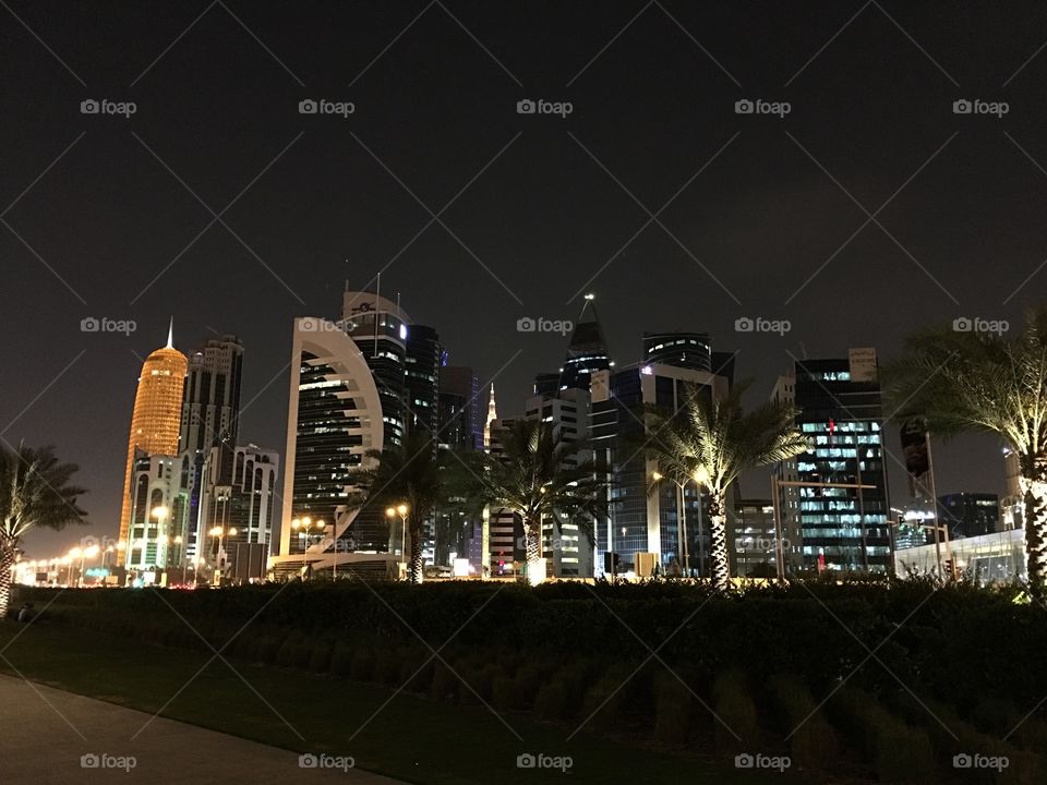 Beautiful Doha Qatar towers building with beautiful light