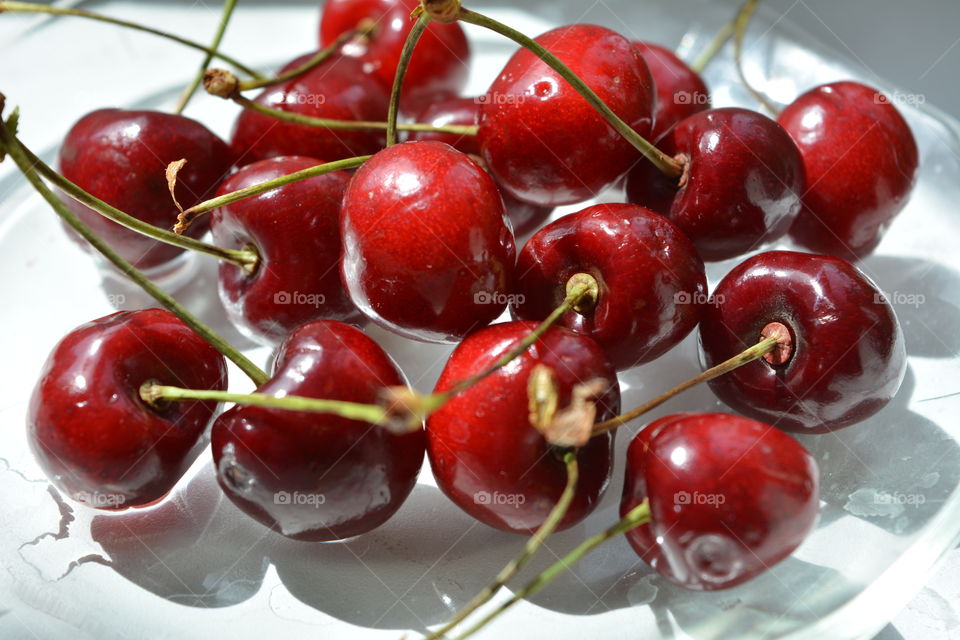 red cherry summer food on a plate