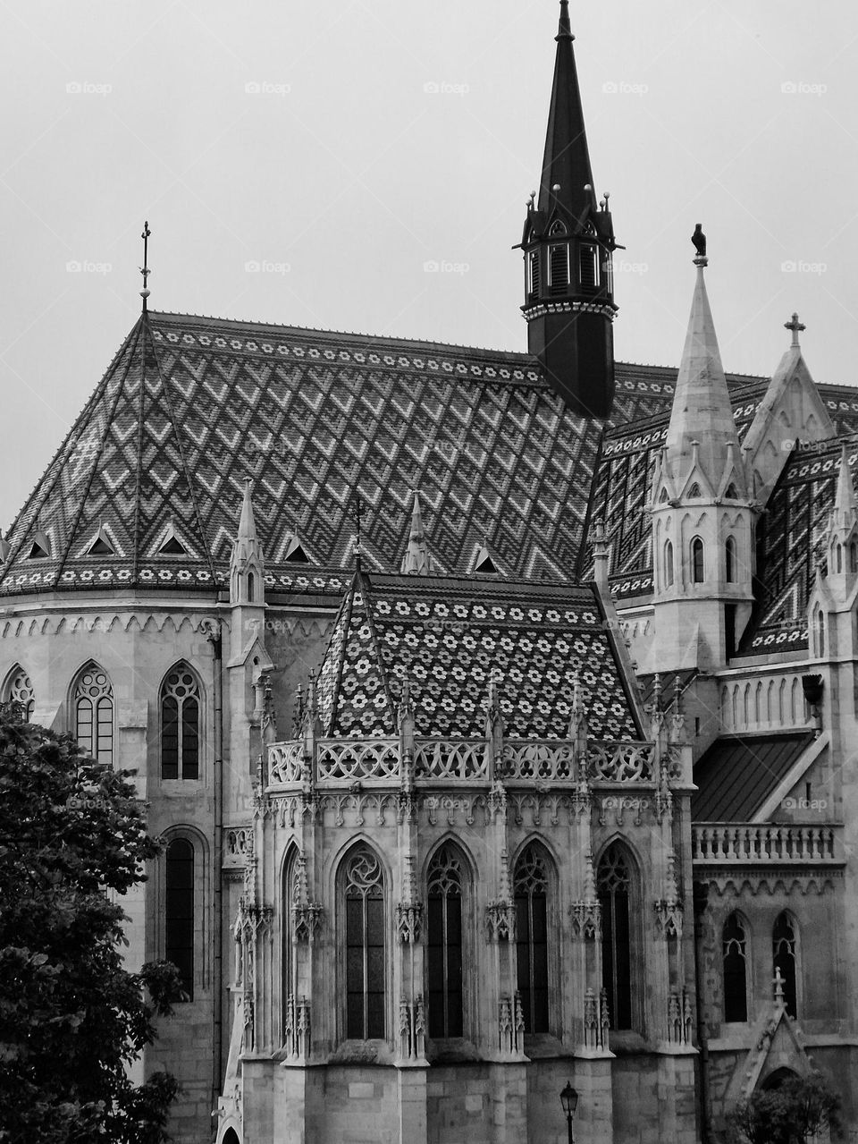 architecture Mátyás Church in black and white