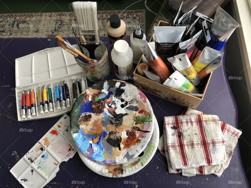 Art materials ranging from acrylics, watercolors, to gouache and ink. Take a glimpse into my crazy wonderland where all the magic happens!