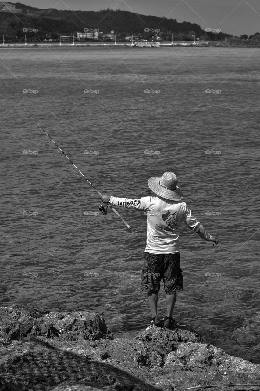 A local fisherman in Guam. Fishing in hagatna. 