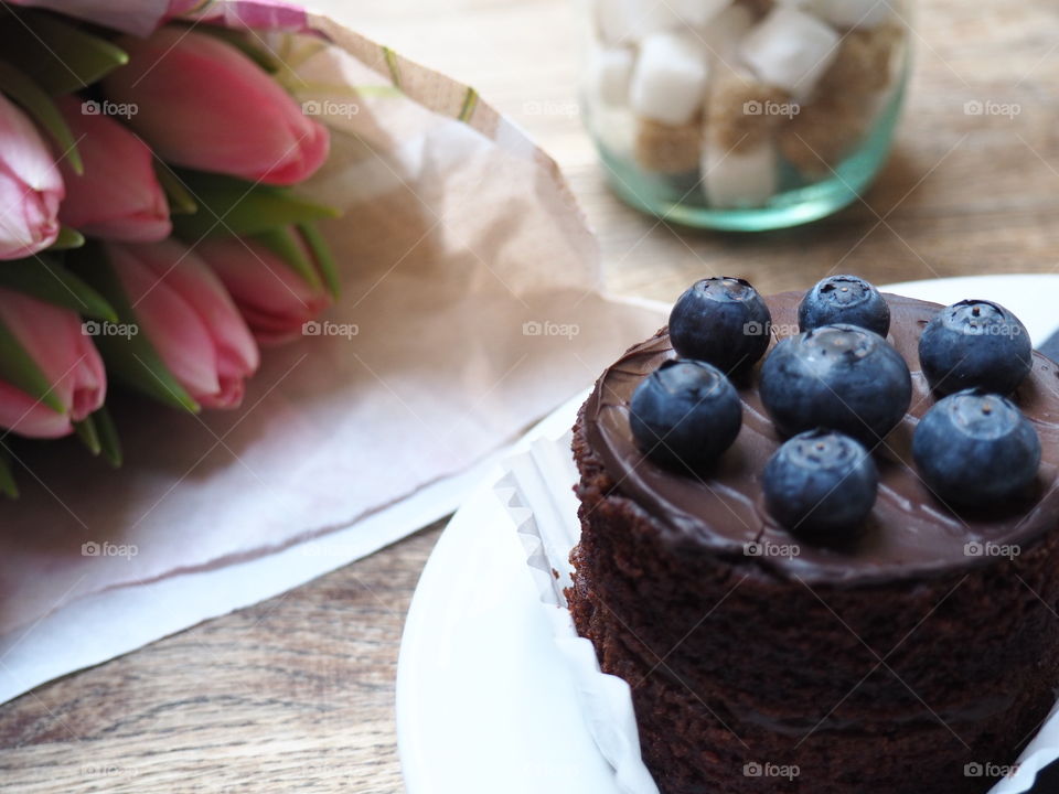 Cupcake with blueberries