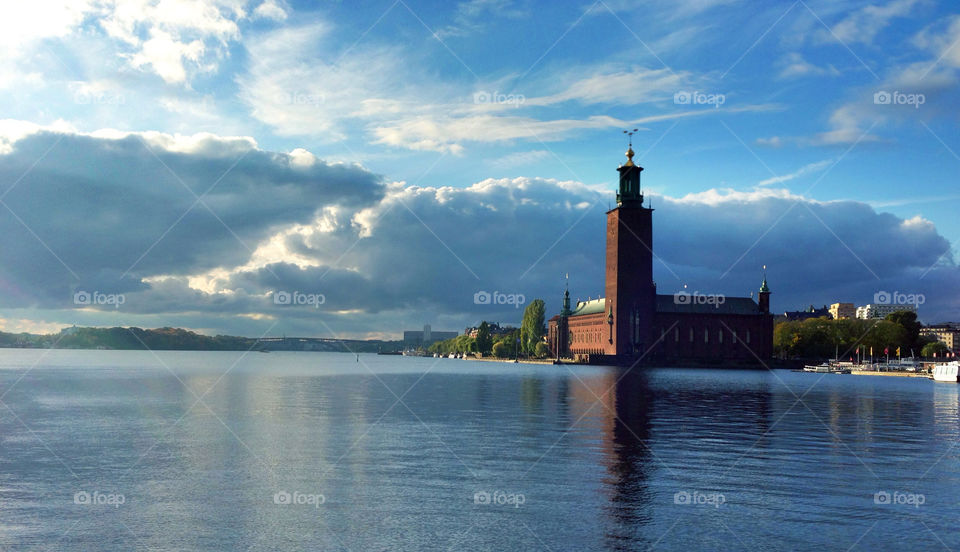 blue stockholm city hall sky by bergenstrahle