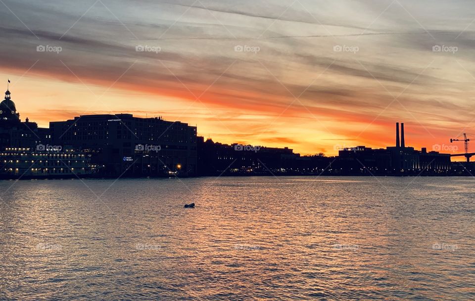 Sunset over the river; Savannah Georgia USA