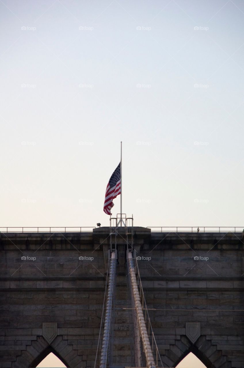 US Flag on the brooklyn bridge 