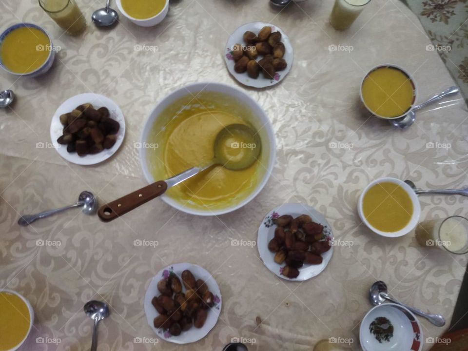 Moroccan table in Ramadan month:  various food.