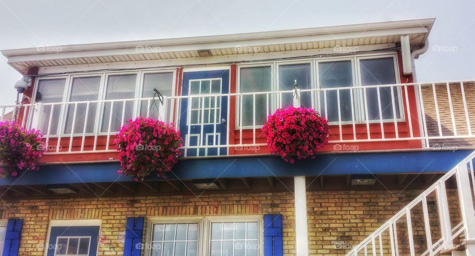 Buildings.  Red White Blue and Brick