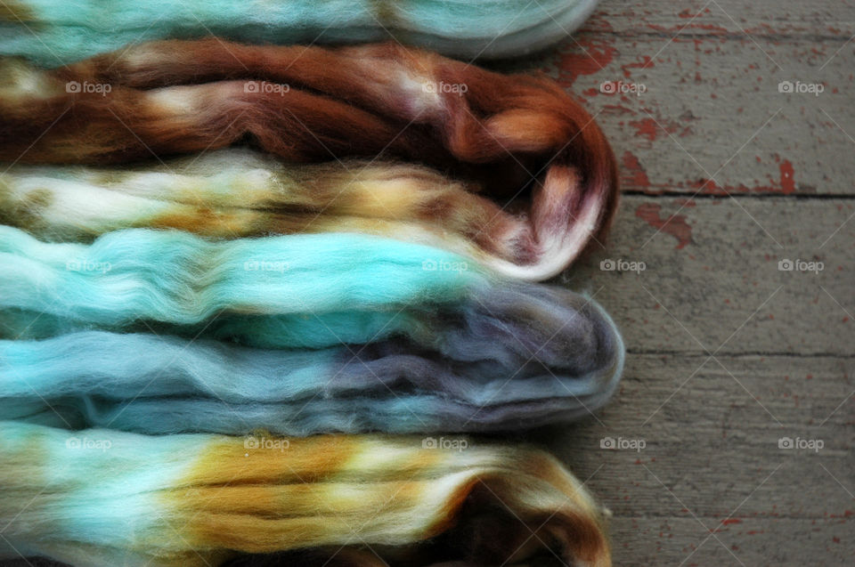 High angle view of dyed wool