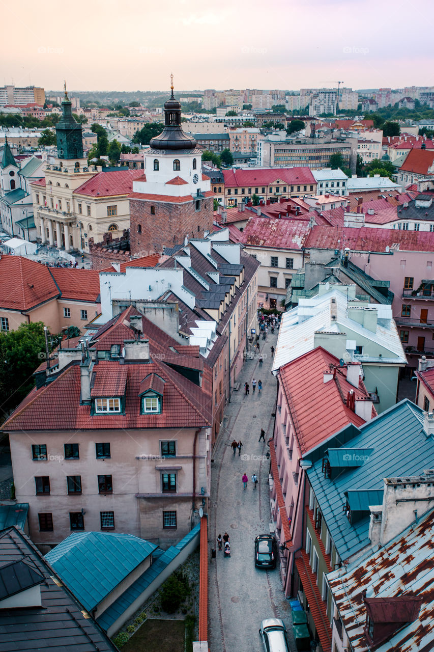 Lublin cityscape. View of old town from Trynitarska Tower