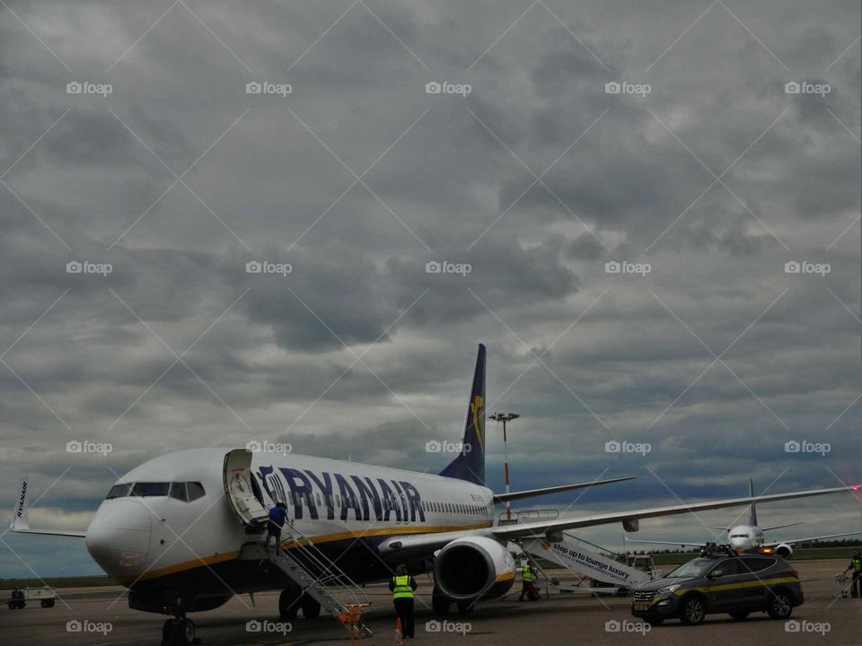 Plane at the airport after landing