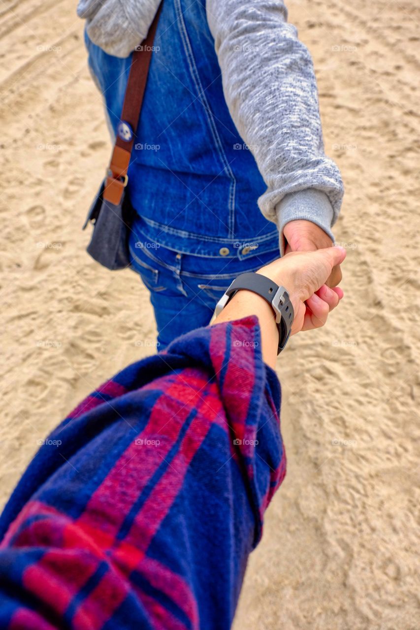 You Lead, I’ll Follow Beach Walk Holding Hands In East Hamptons New York