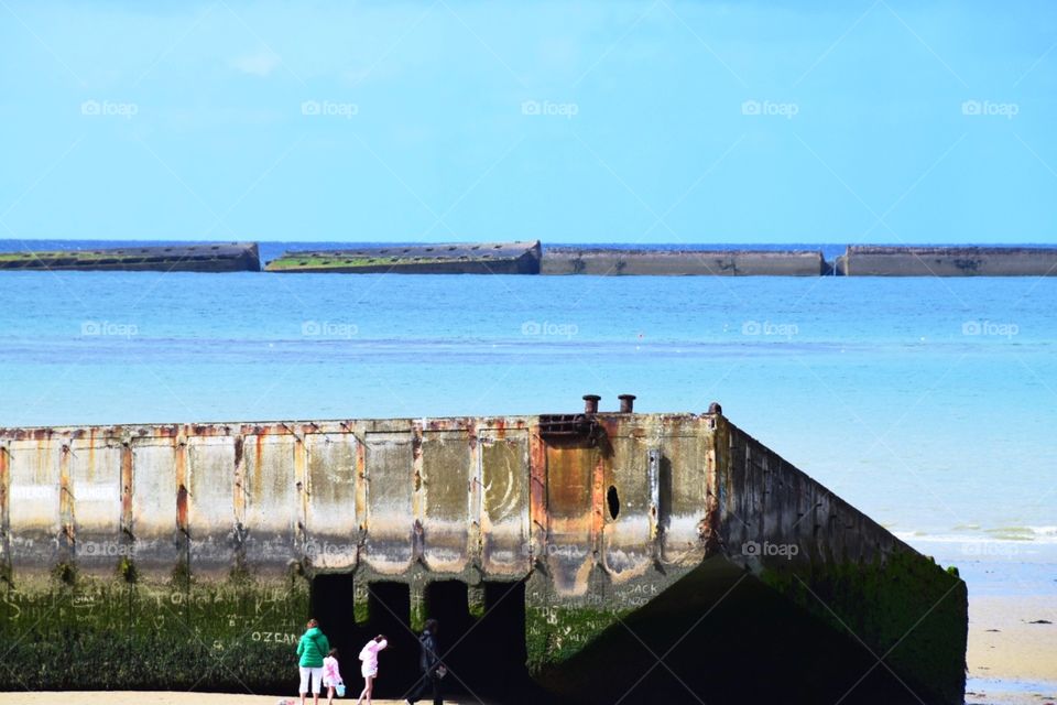 Mulberry Harbour remains, Omaha Beach , Normandy, France