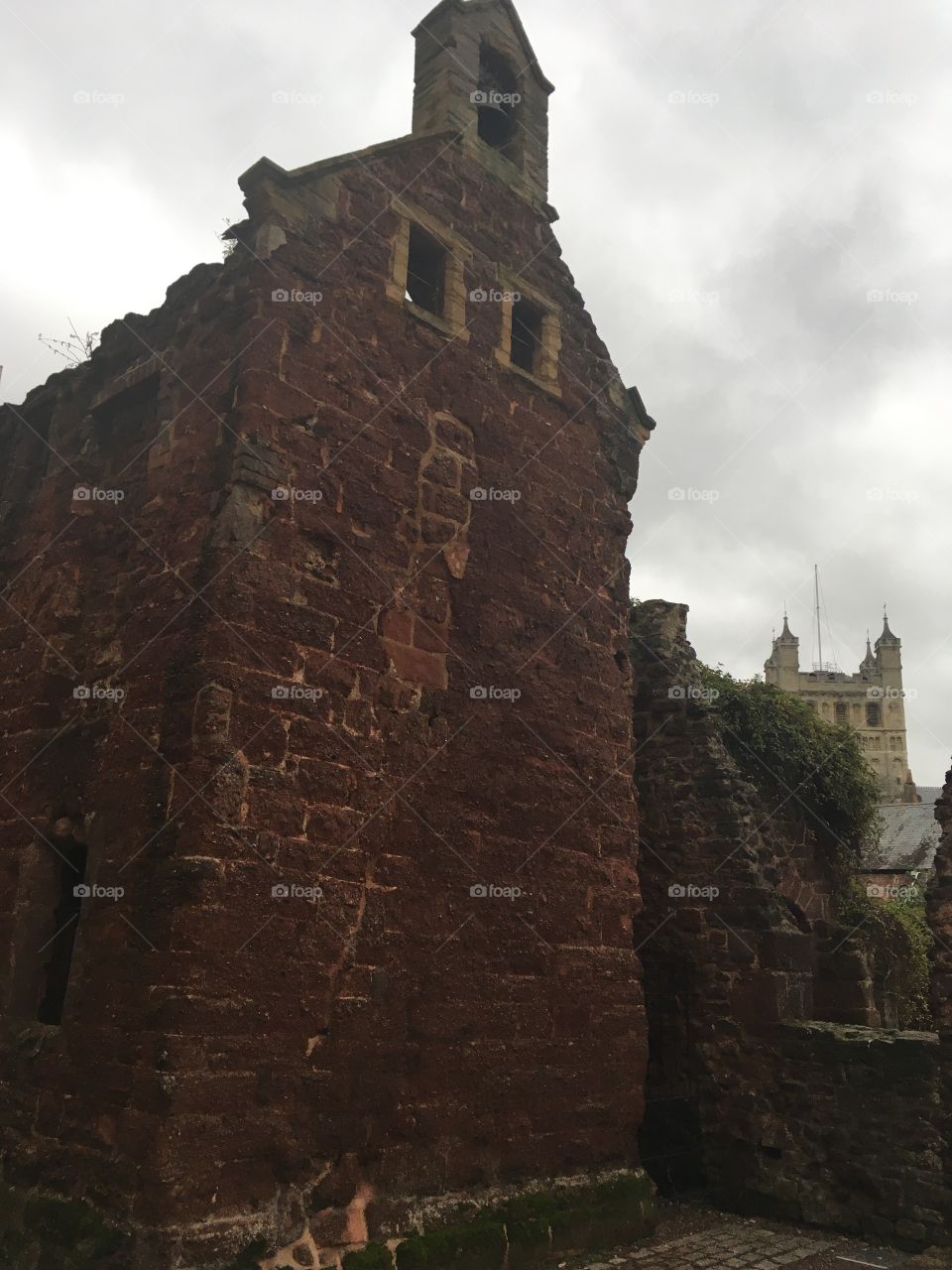 Exeter Ruins with a peep of Exeter Cathedral in the background.