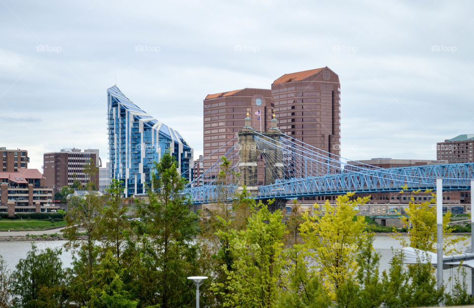 View of the Roebling Bridge and Northern Kentucky