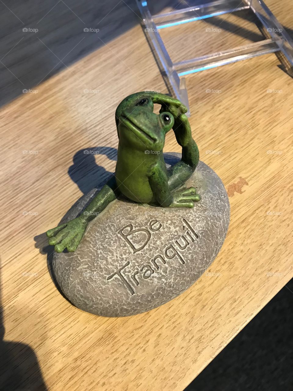 A not-so-tranquil frog on a tranquil rock. 