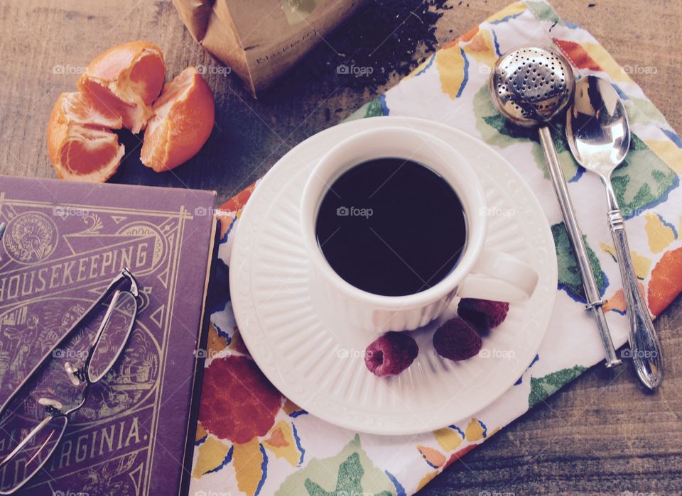 Fruit and tea with a good book