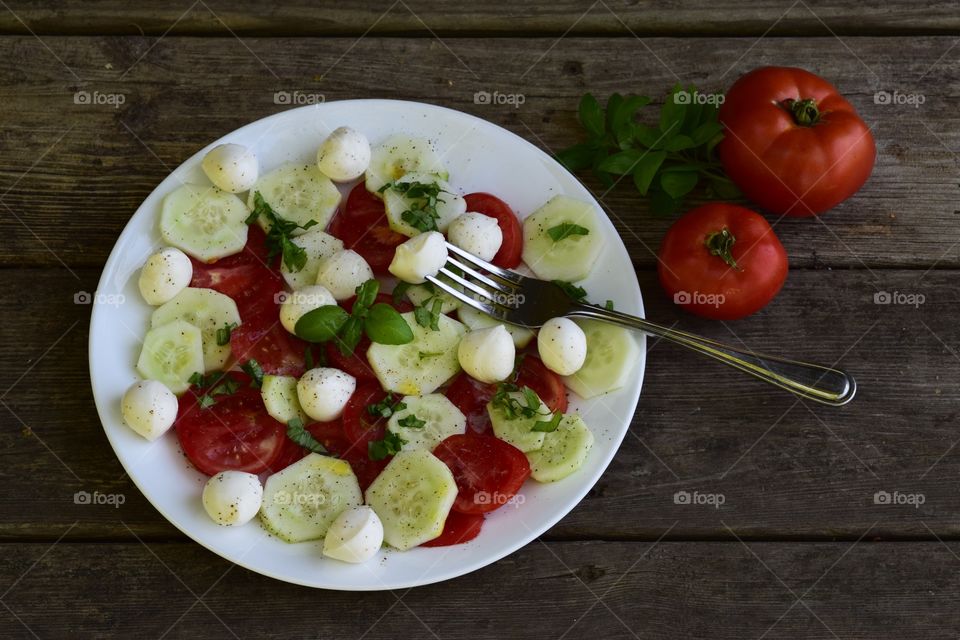 Basil, Cucumber, Tomato, and Mozzarella Salad  