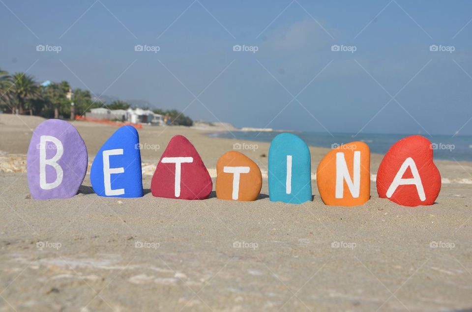 Bettina, female name on colourful stones