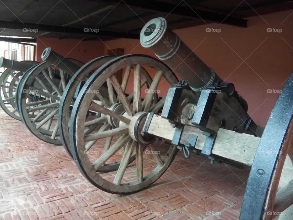 old antique ancient cannons keep in Bathinda city fort for demonstration.