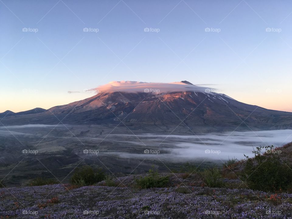 Mt. St. Helen’s Sunrise, fog rolling into the valley 