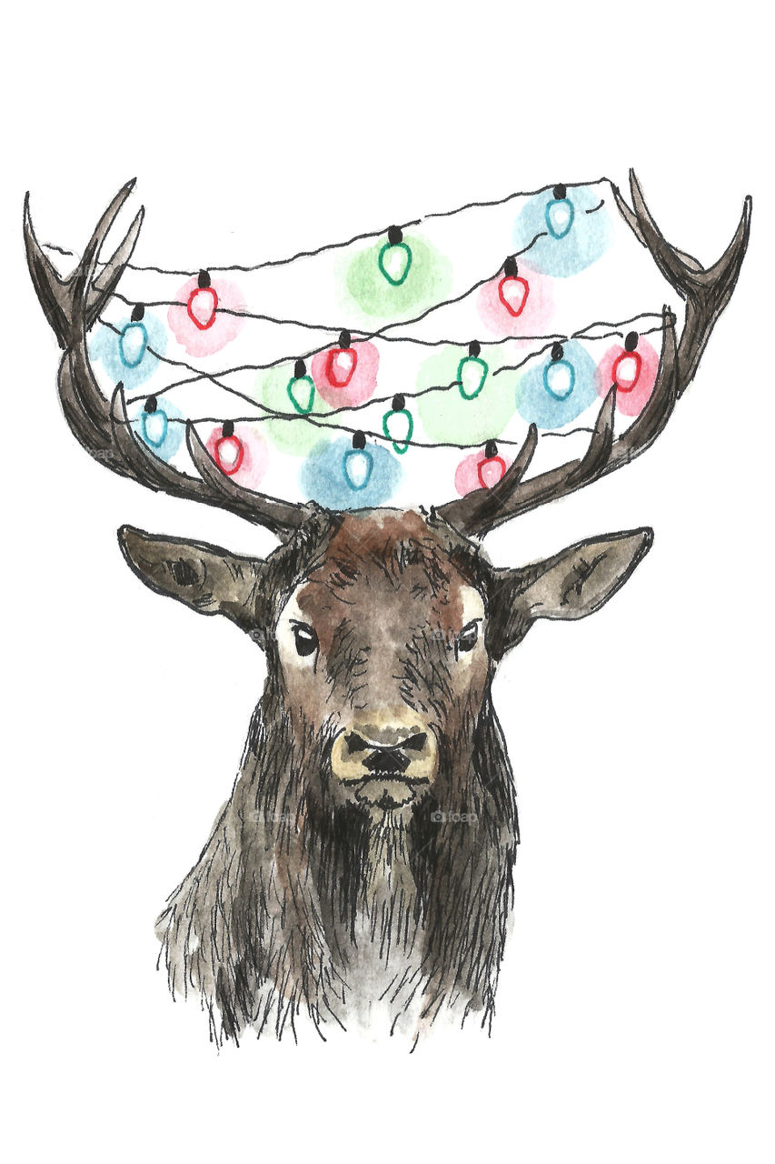 Illustration Deer with Christmas lights 