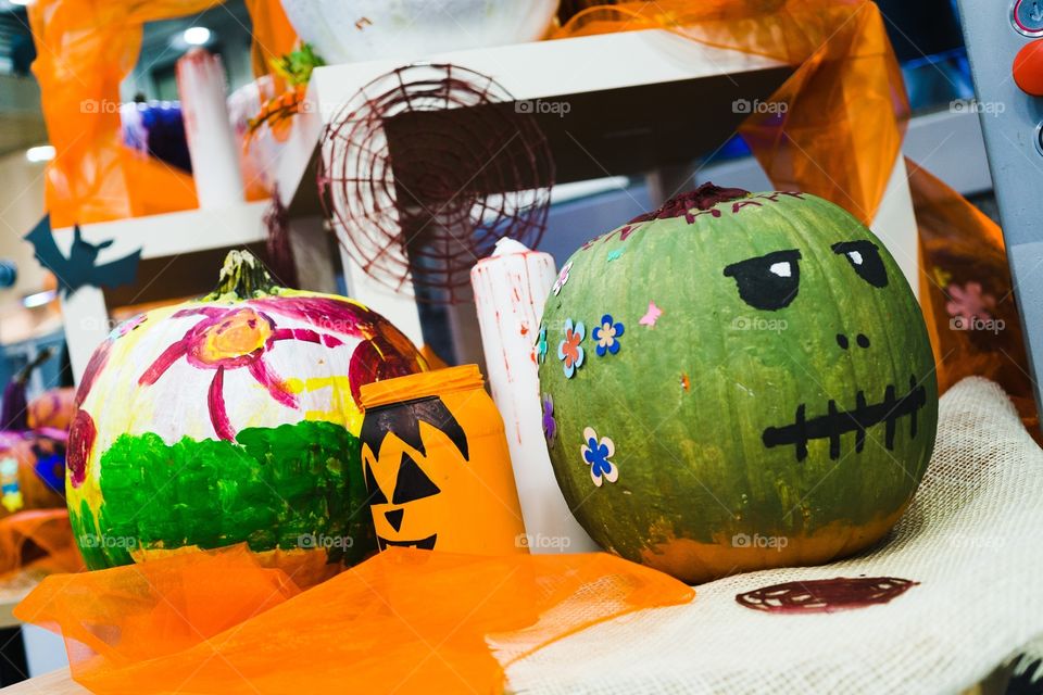 Pumpkins decorated for helloween