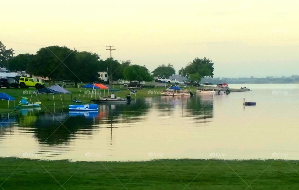 Peaceful morning, camping on the banks of Lake Corpus Christi