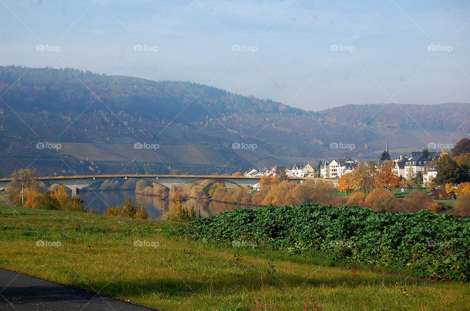 Fall foliage along the Mosel River in Germany.  