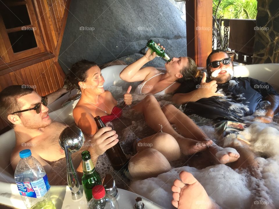 My amazing tourist friends daytime partying  in the villa hot tub before we go out to get wild on the island of koh phangan Thailand