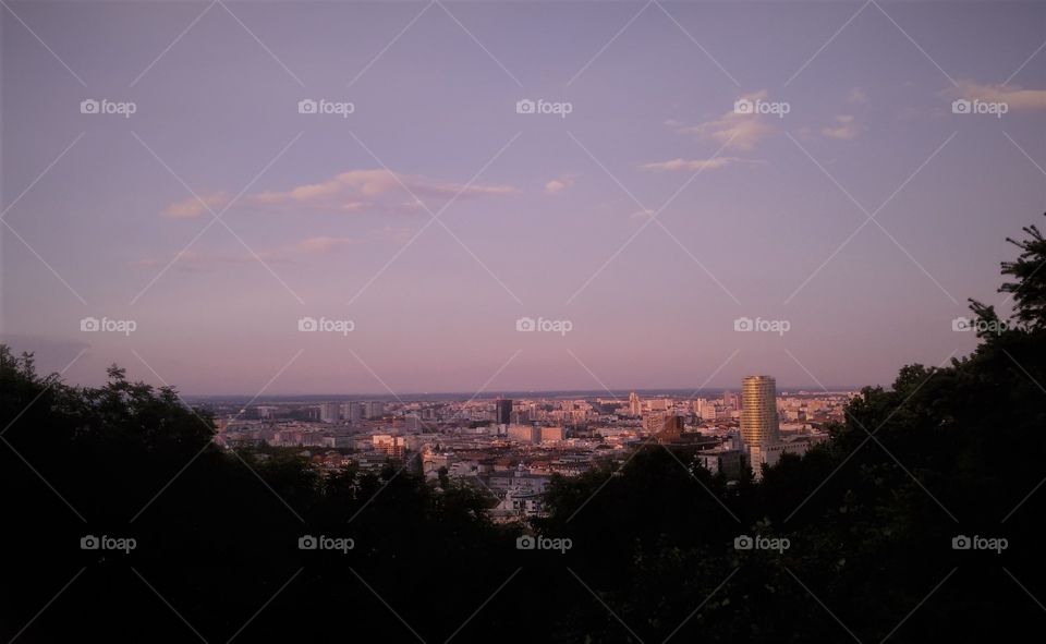 Bratislava's panorama and pink sky