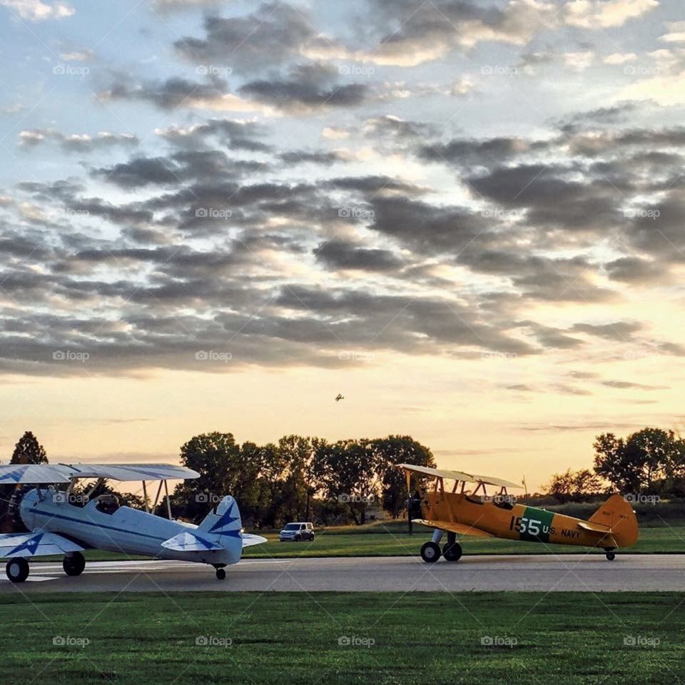 Airplanes at dusk. Kansas. 