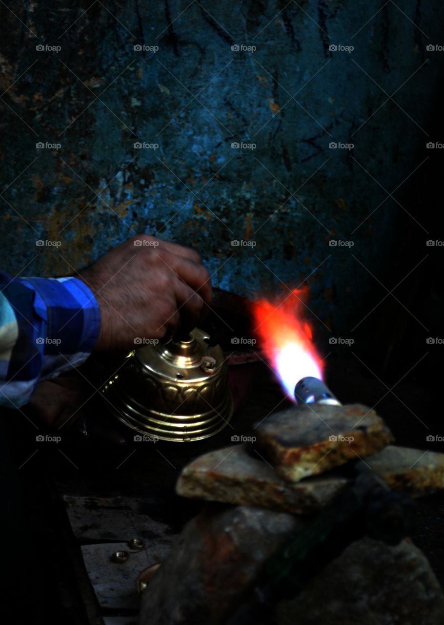 Close-up of copper tools