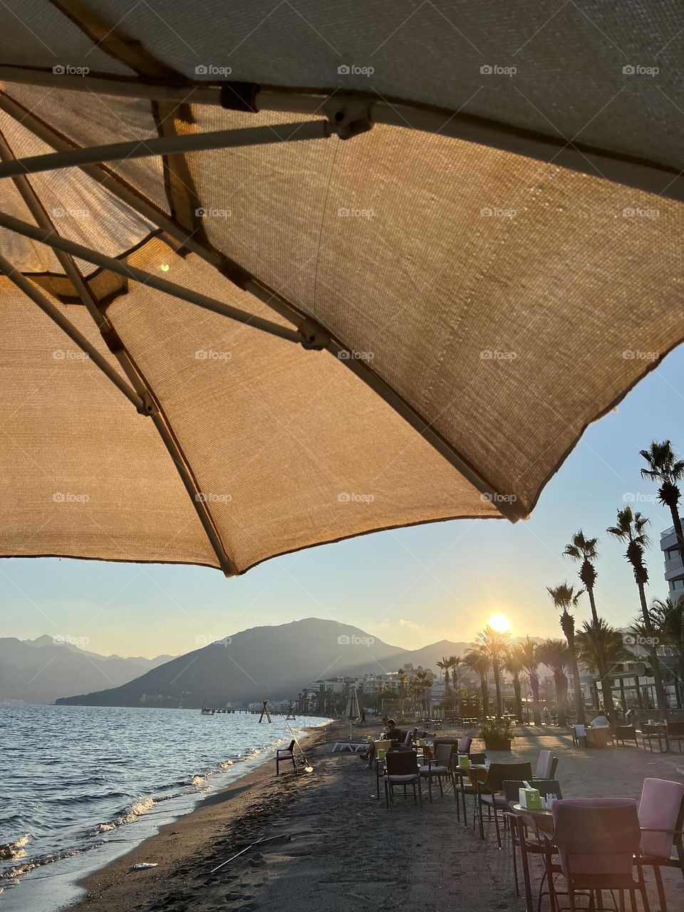 Marmaris beach in the sunset light