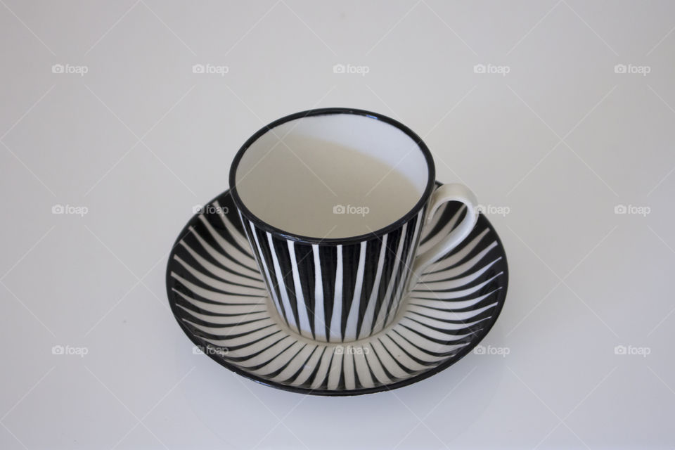 Symmetry, black and white striped cup with saucer