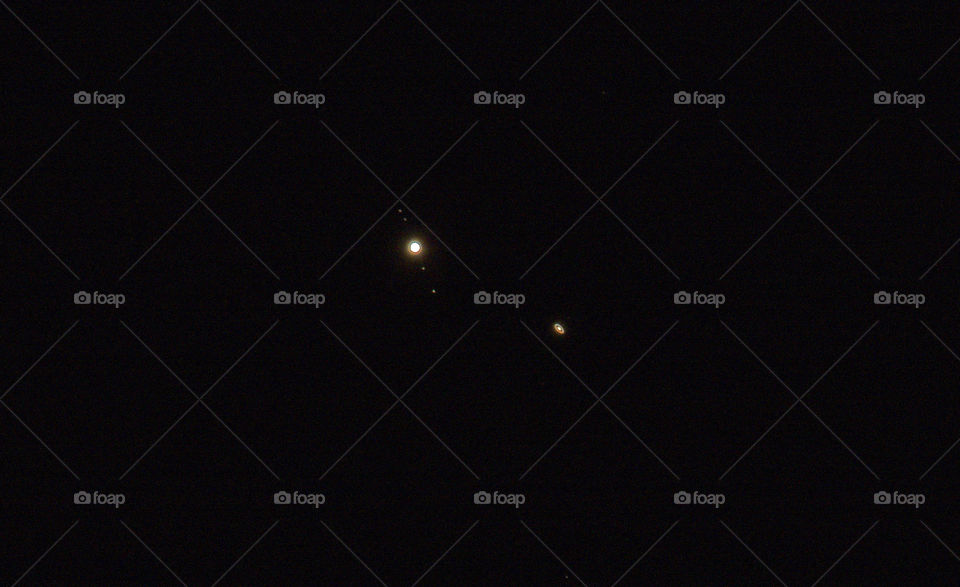 Saturn Rings of Saturn Jupiter and four moons Ganymede Europa Io Callisto day after great conjunction December 2020