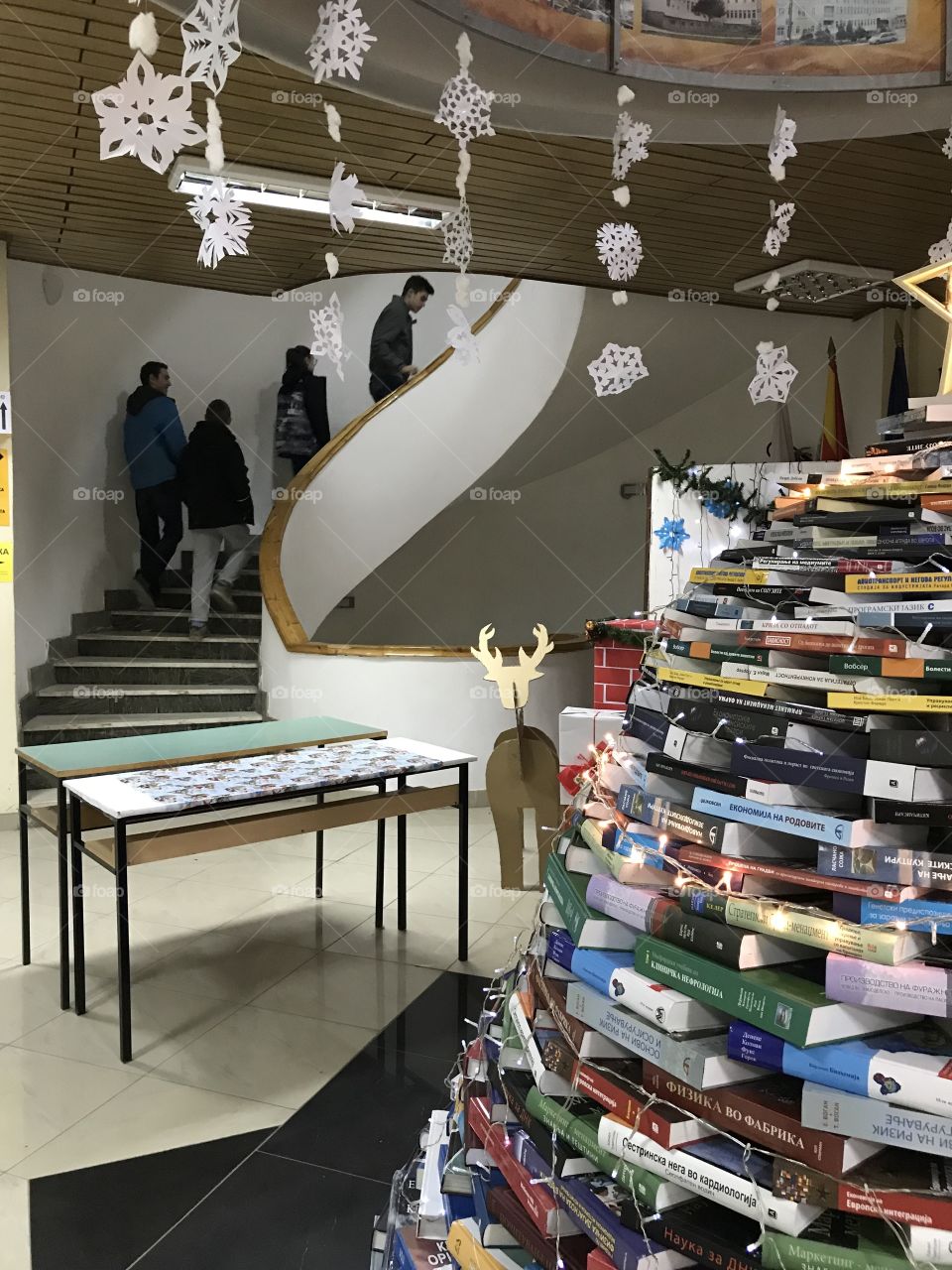Crafting a Christmas tree out of books