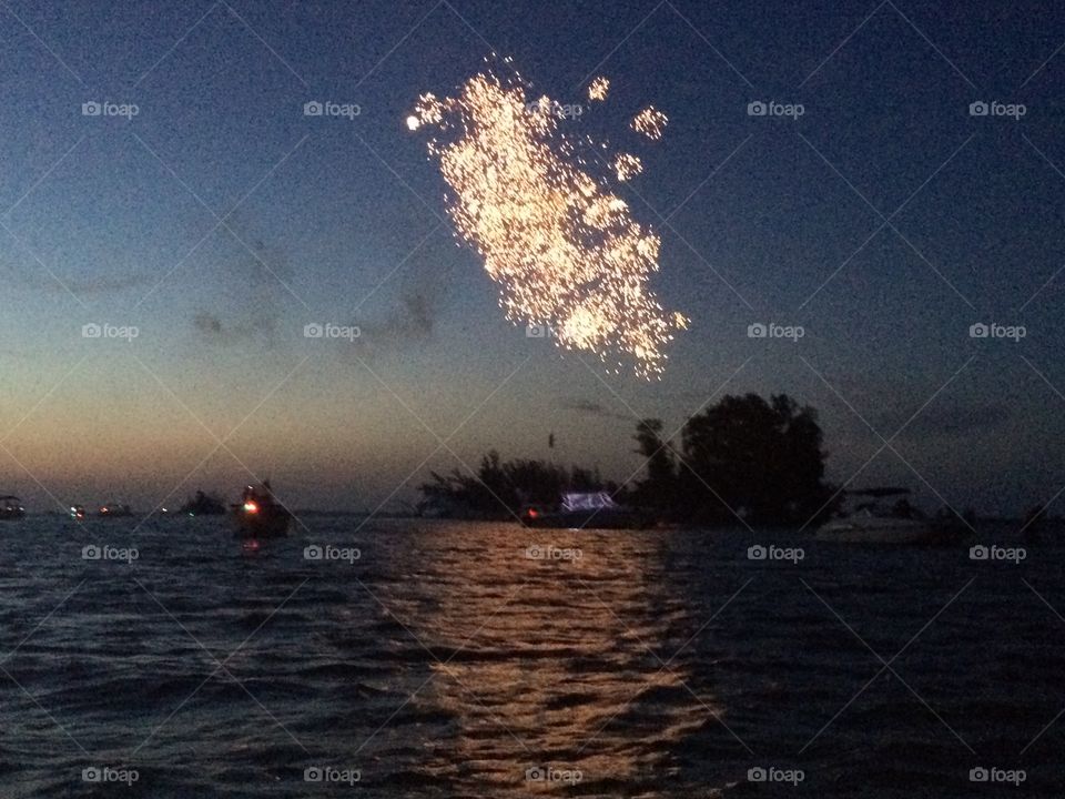Fireworks over the ocean 