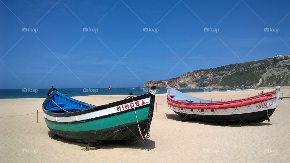 Traditional fishing boats, Nazare, Portugal