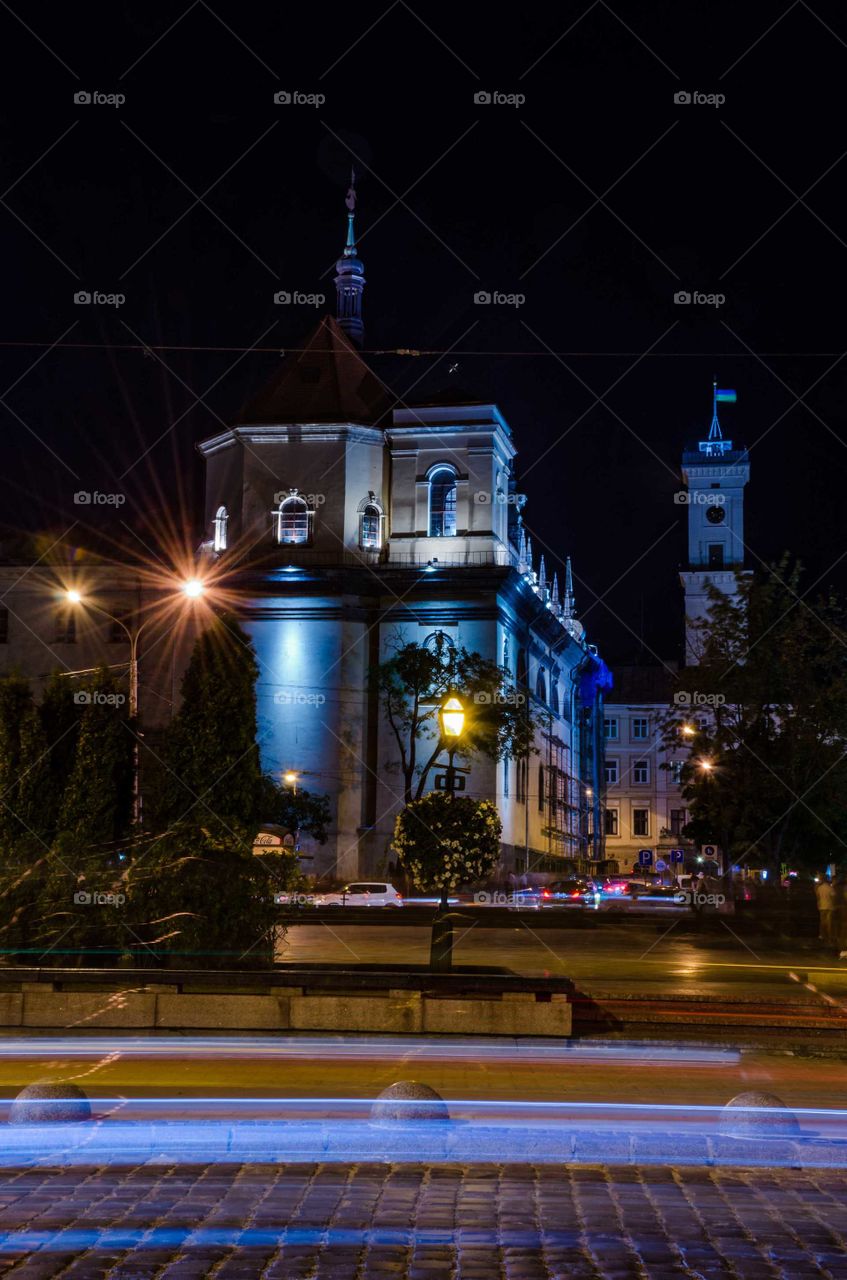 Lviv night cityscape