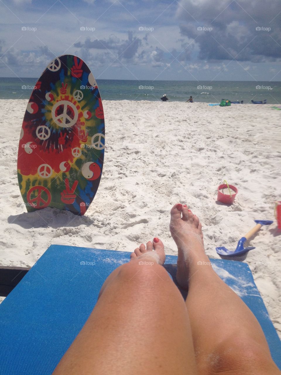 Beach life with sand and boogie board 