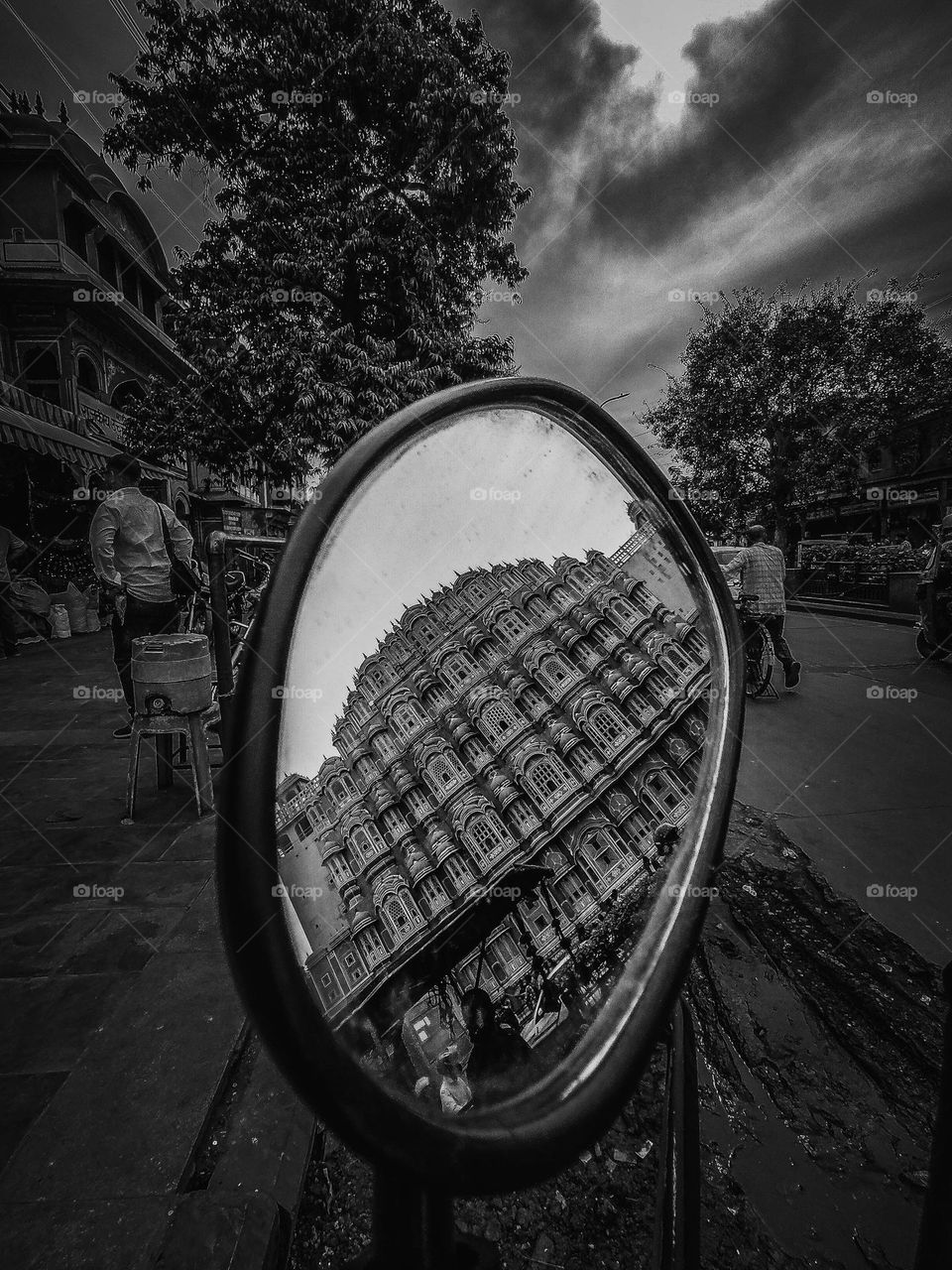 Hawa Mahal in a mirror in Jaipur