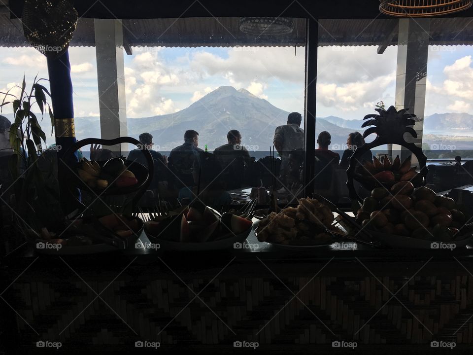 Great food buffet great view volcano in bali indonesia