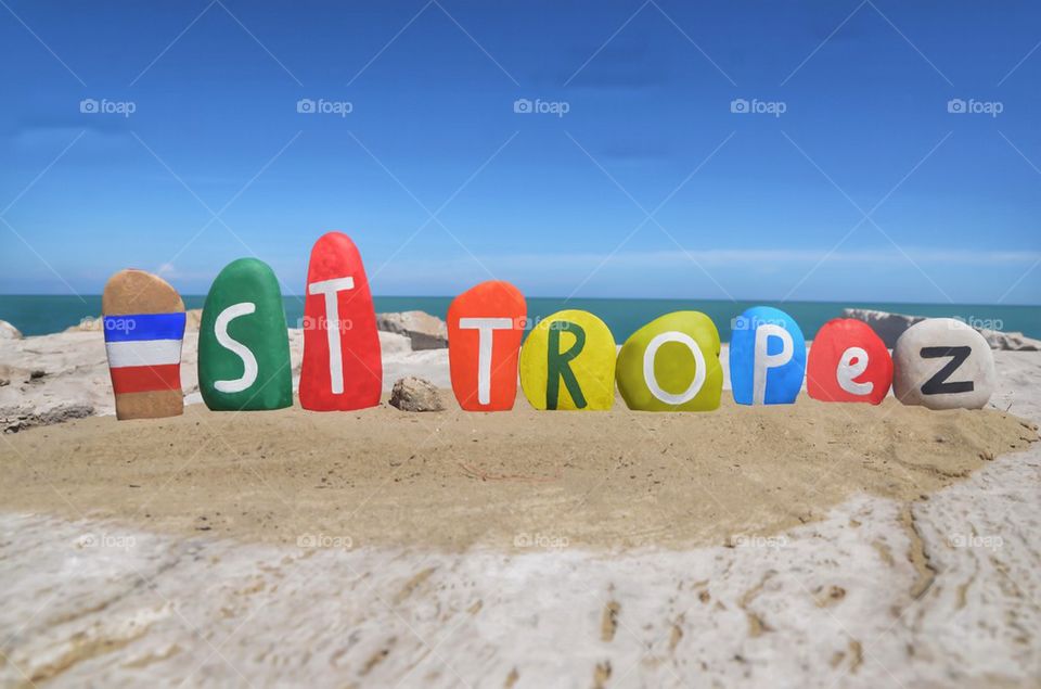 St. Tropez, France, souvenir on colored stones