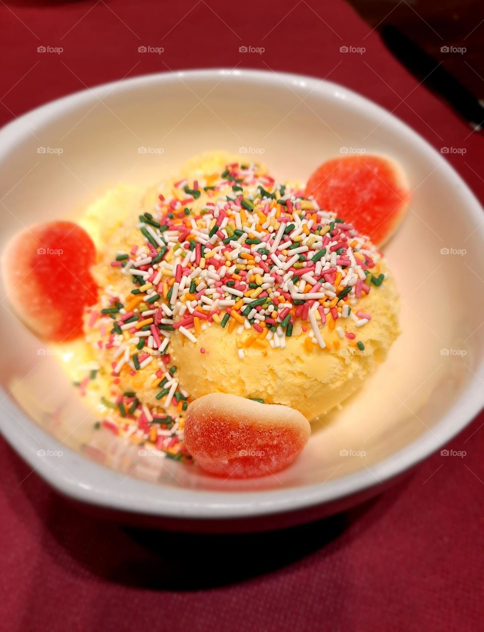 vanilla ice cream with topping