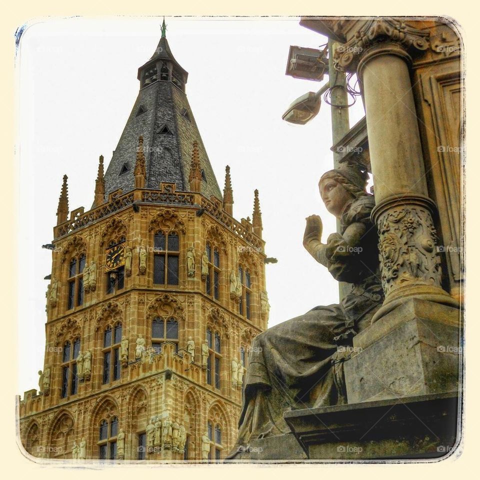 Steeple and statue in Cologne 