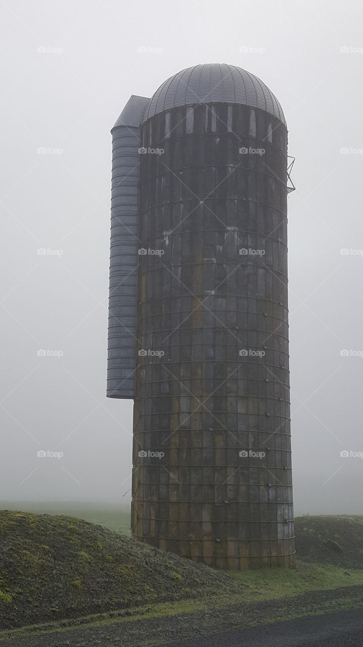 silo in the fog