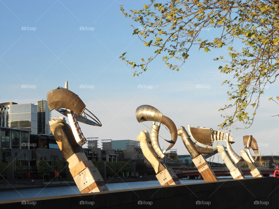 Constellation. 5 statues on the Enterprise landing ( birthplace of Melbourne) by Bruce Armstrong & Geoffrey Bartlett